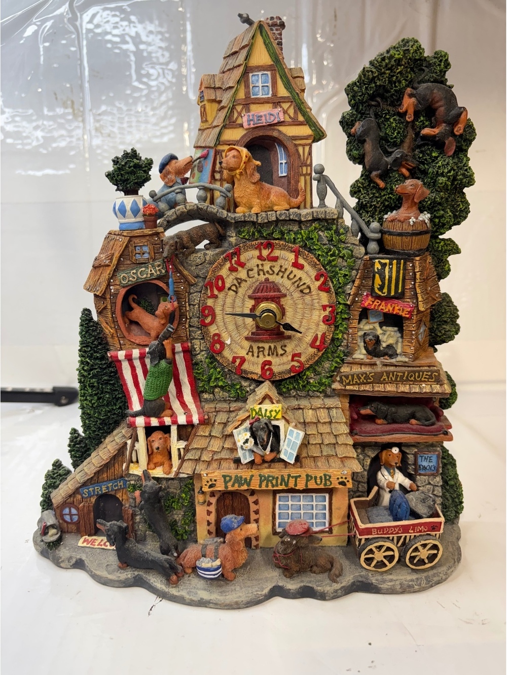 Rare Danbury Mint Dachshund Village Collector Clock Dog Figurine Vintage Resin